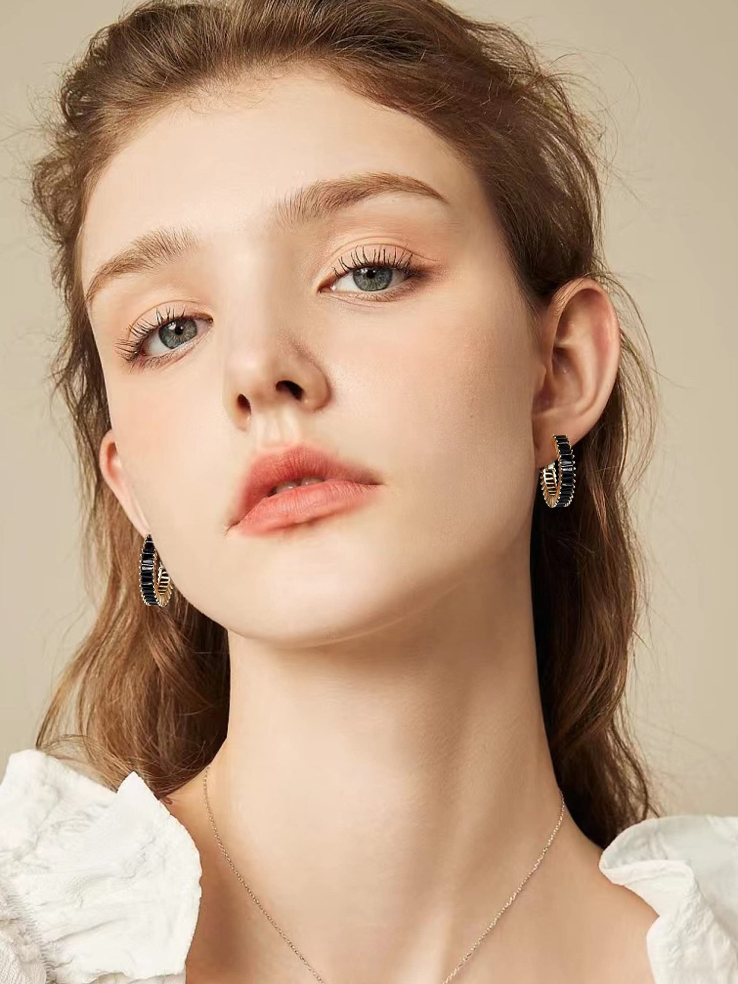 GLOQUAT CZ Gold Plated Black Hoop Earrings 14K Gold Plated Hoop Earrings for Women Vintage Black Cubic Zirconia Earring Fashion Round Circle Hoops for Women 25mm