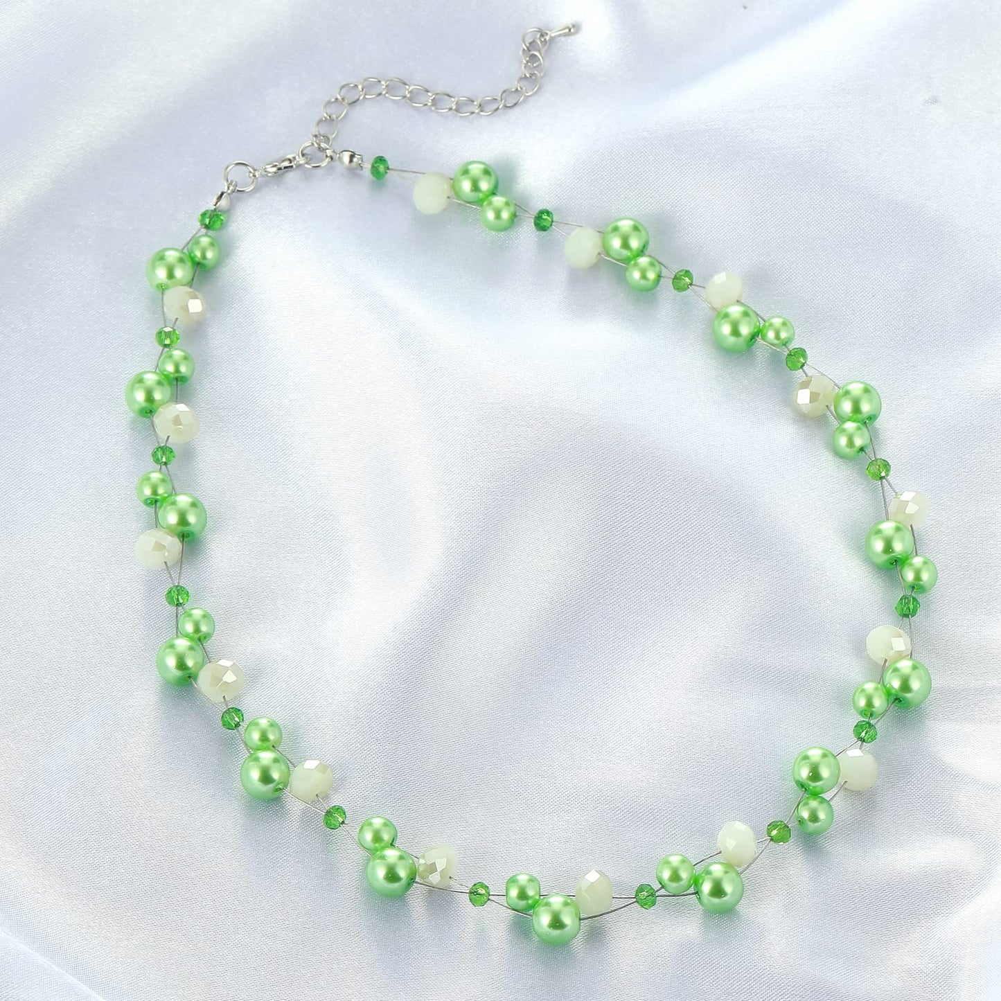 Short Beaded Turquoise Necklace For Women - Fashion Jewelry with Pearl and Crystal Bead, Birthday Gifts For Women (27-fruit green)