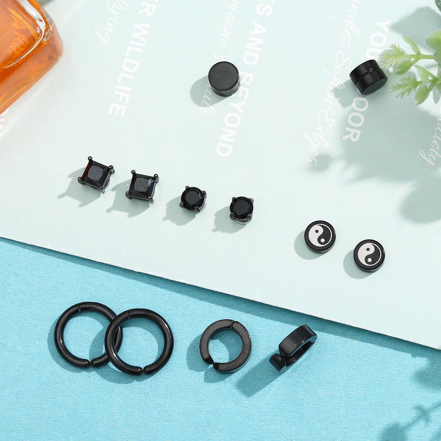 NEWITIN 6 Pairs Stainless Steel Magnetic Stud Earrings for Men Clip on Earring Magnetic Earring Unisex Non Piercing CZ Magnet Studs Diamond Earrings for Women Men