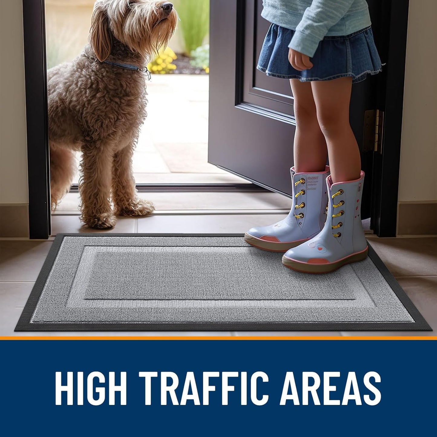 OLANLY Indoor Outdoor Front Door Mat - Waterproof All-Weather Doormat, Easy Clean, 29.5x17, Silver Gray