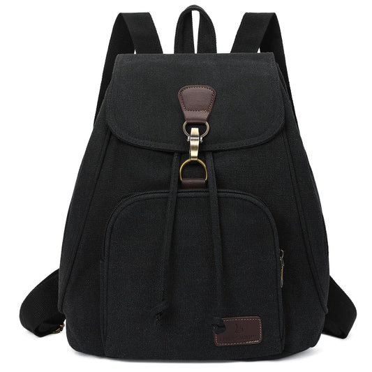 GAEKEAO Small Backpack for Women Canvas Mini Backpack Purse Casual Daypack for Daily Travel Work Sports College Shopping (Black)