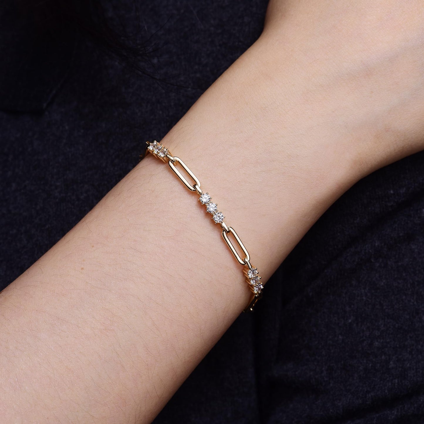 shinelab Paperclip Bracelet for Women Couple Bracelets with CZ Chain Strand Jewelry Gift for Men_7.5inches