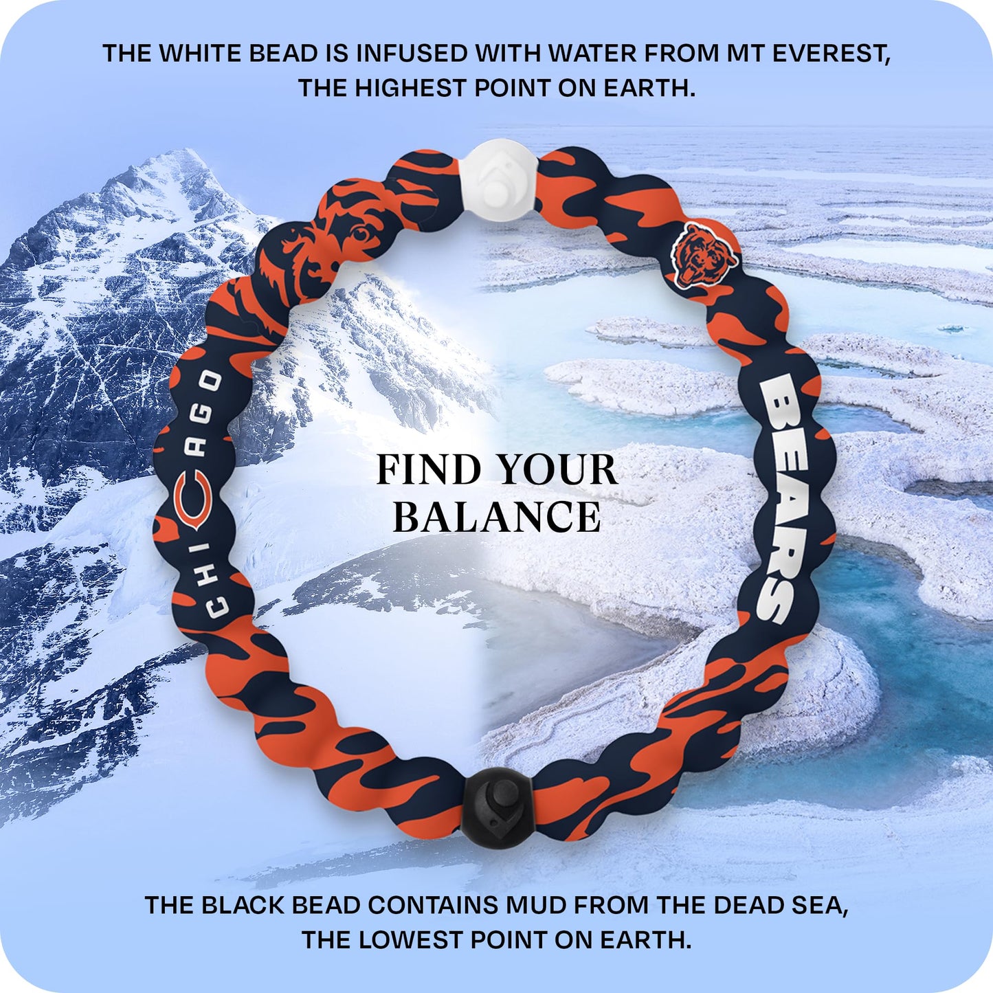 Lokai NFL Football Collection Silicone Beaded Bracelet, Chicago Bears Home Field (Medium) - Beaded Bracelet for Women & Men, Silicone Jewelry Fashion Bracelet Slides-On for Comfortable Fit