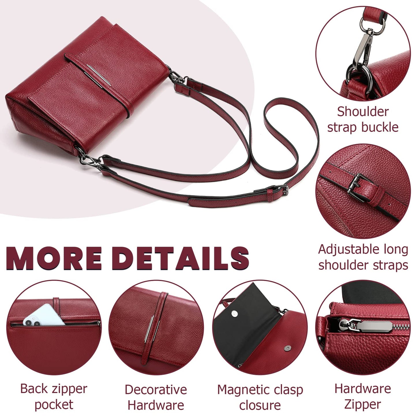 SHESTORY Women Genuine Leather Shoulder Bags Classic Crossbody Purses for Lady Handbag (Wine)