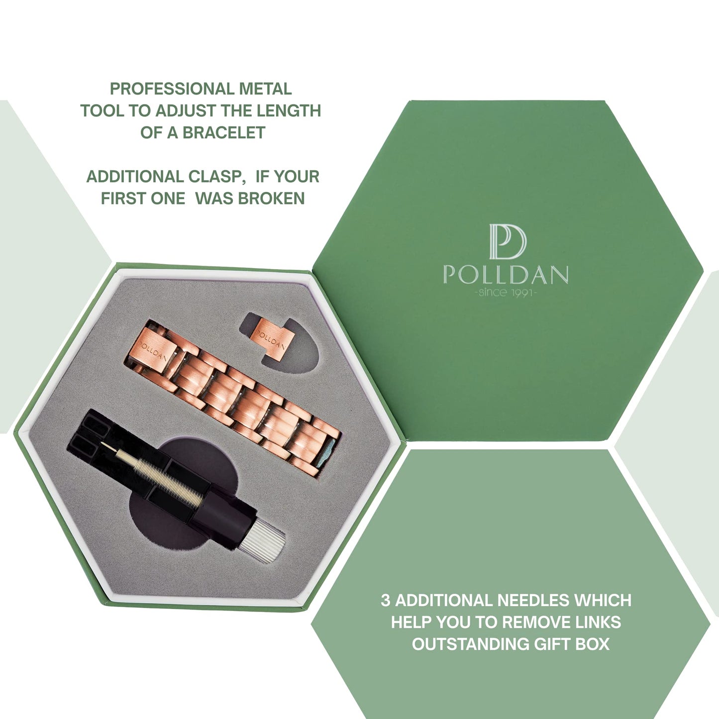 POLLDAN Copper Bracelet 6200 Gauss Power | Mens Bracelet 99.99% Pure Copper | Magnetic Bracelets for Men with Adjustable Fit & Sizing Tool | Stylish Men's Copper Jewelry | Copper Gifts for Him (2X Pure Copper)