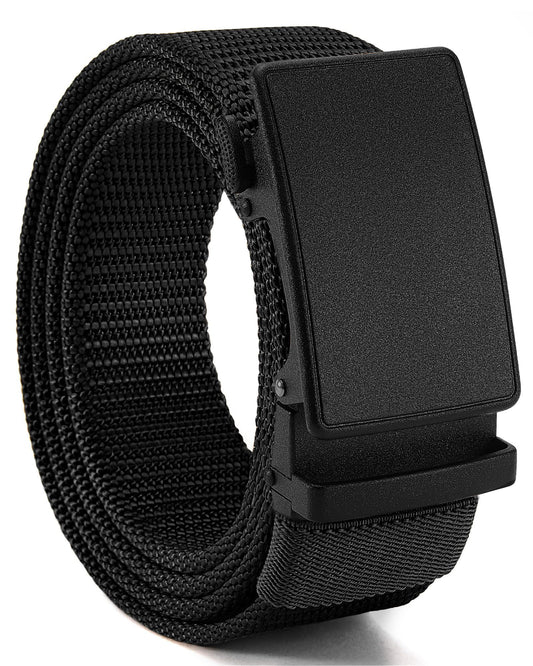 CHAOREN 1.5" Nylon Ratchet Belts for Men - Black Adjustable Casual Work Belt with Slide Buckle - Trim to Fit