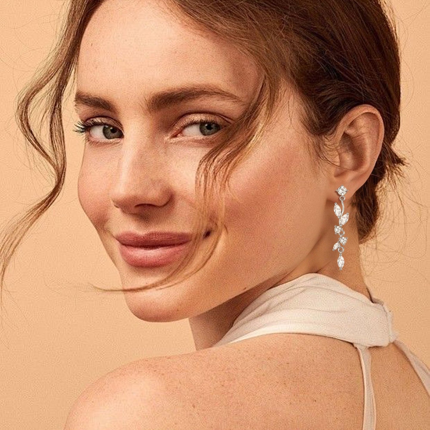 FANZE Marquise Cubic Zirconia Wedding Earrings for Women Brides Bridesmaids, Crystal Dangle Drop Silver Earrings for Women Jewelry Gifts