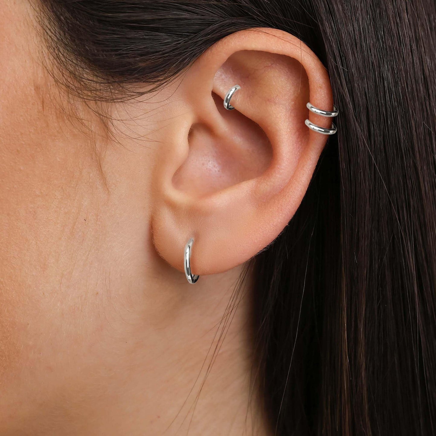 Gokeey Silver Hoop Earrings for Women, Sterling Silver Small Hoop Earrings for Multiple Piercings, Hypoallergenic Huggie Earrings Cartilage Pirecing Jewelry 4 Pair