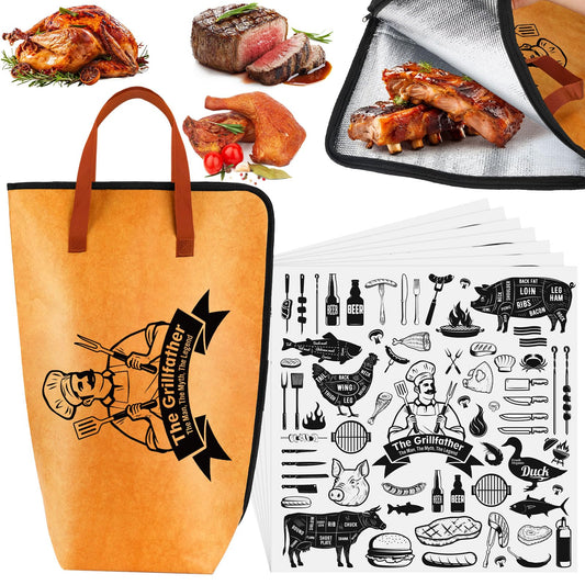 Frienda 21" BBQ Meat Resting Bag with 50 Sheets Butcher Paper, Insulated BBQ Blanket for Brisket, Leakproof Thermal Cooler Bag, Father's Day Smoker Accessories Grilling Gift for Men Dad(Yellow)