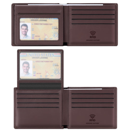 Travelambo Genuine Leather Wallet for Men with Gift Box - Handmade Bifold Stylish - Mens Wallets Rfid Blocking with 2 ID Windows