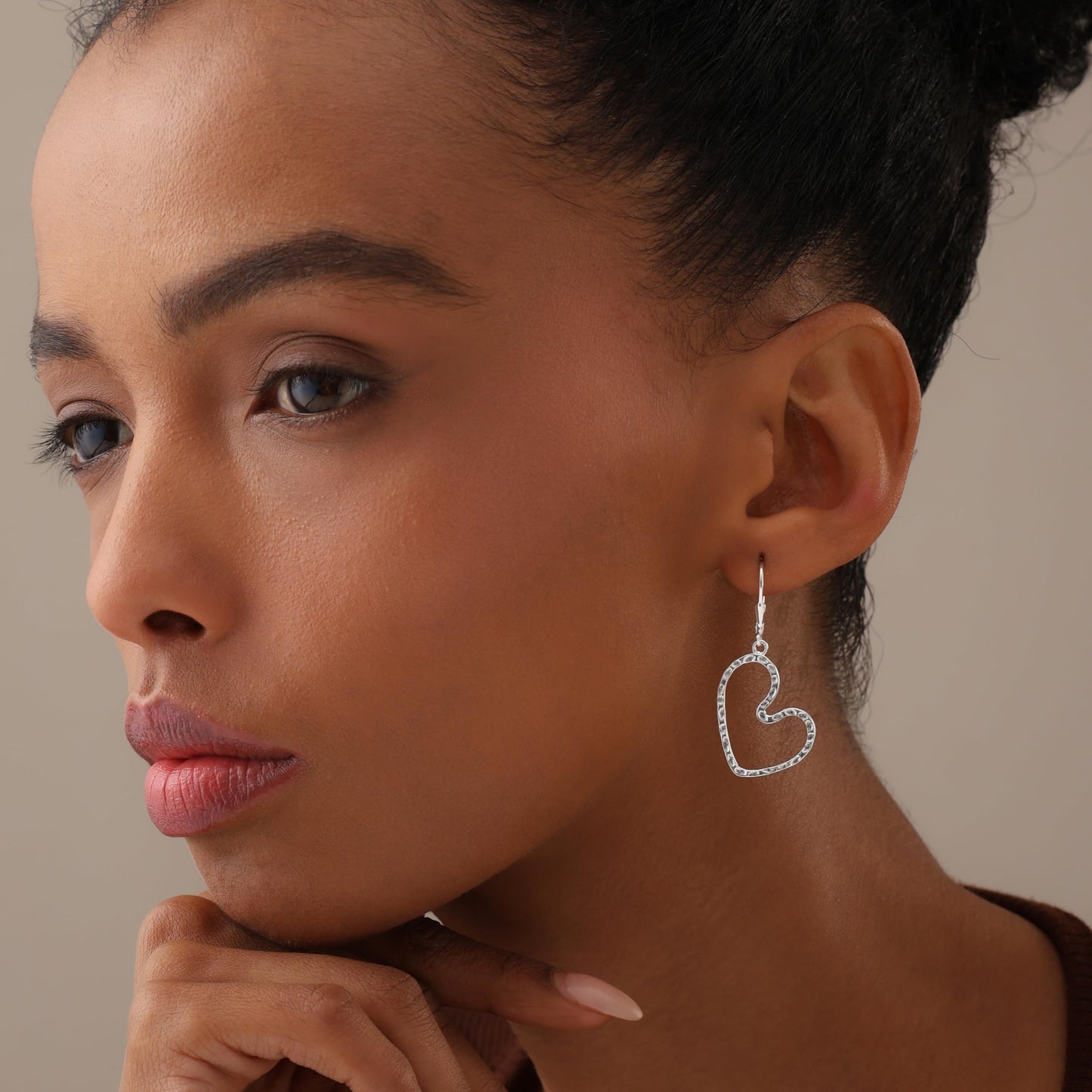 LeCalla 925 Sterling Silver Heart Dangle Earrings for Women | Hammered Silver Open Heart Earring | Romantic Hammered Textured Leverback Dangle Drop Earrings Jewelry 40MM