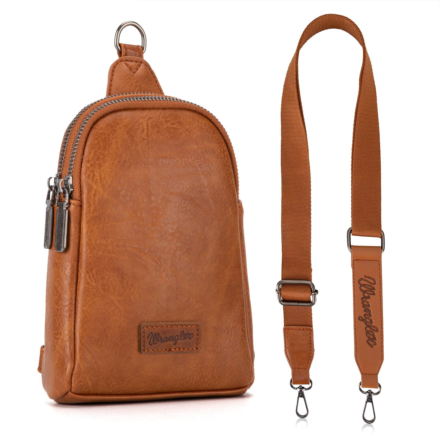 Wrangler Small Sling Bag for Women, Leather Crossbody Bags Cross Body Purse Fanny Packs with Adjustable Strap, WG-HB-87-210-LBR