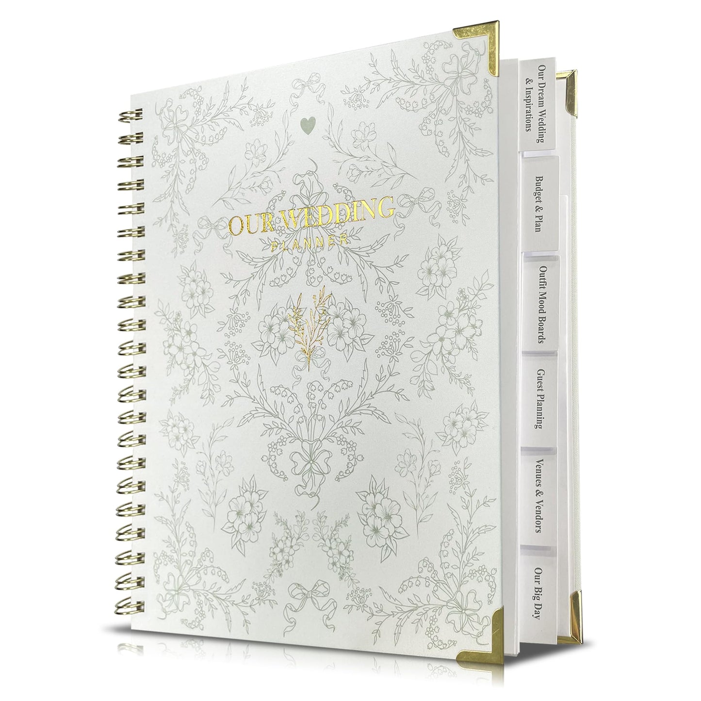 Bride Squad Wedding Planner Book and Organizer | Bridal Wedding Planner Book with Countdown Calendar & Checklists | A Meaningful Engagement Gifts for Couples, Green & White Floral