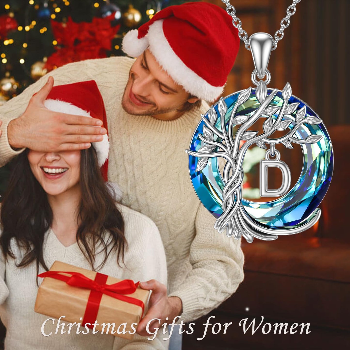 TOUPOP Tree of Life Initial Necklace Gifts for Women Sterling Silver Initial D Letter Jewelry Irish Crystal Pendant Birthday Gifts for Women Her Mom Wife Daughter