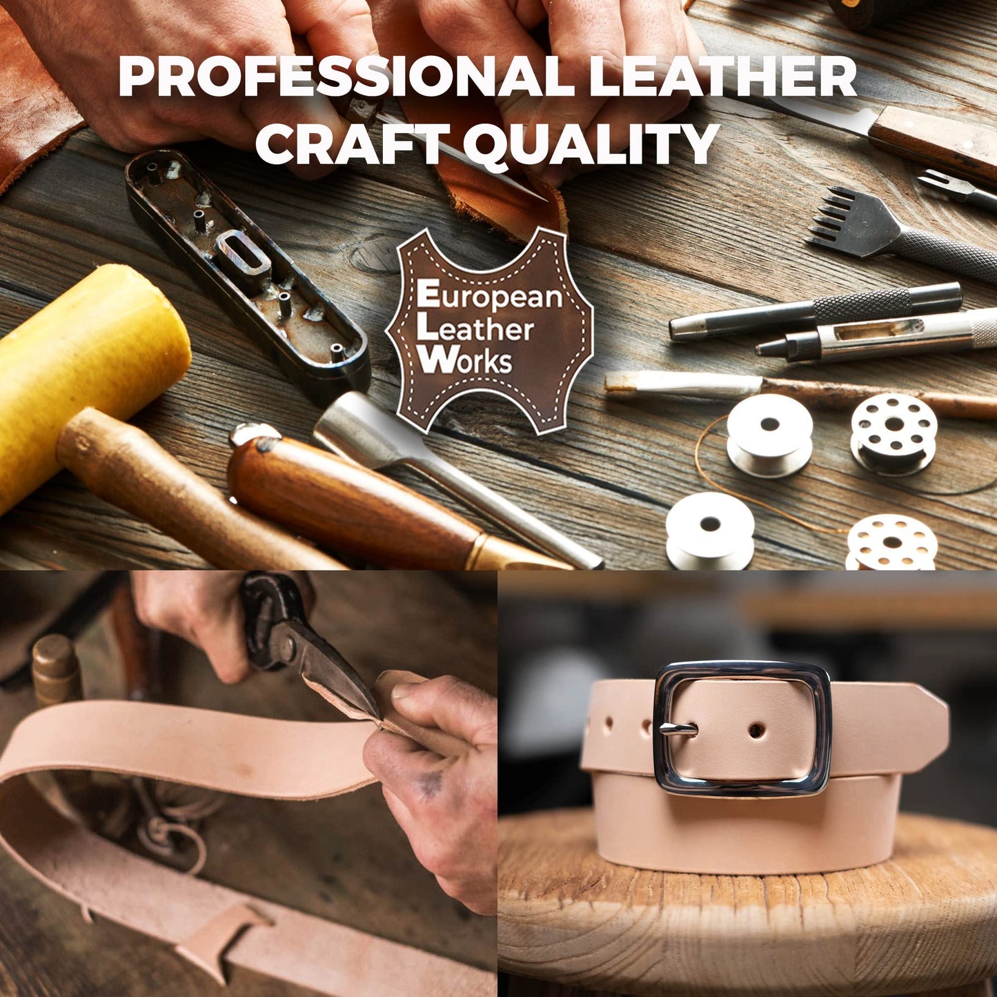ELW Belt Blanks Strips/Straps 8/9 oz. (3.2-3.6mm) Thickness Size 2-1/2"x50" Full Grain Import Natural Cowhide Vegetable Tanned Leather for Tooling, Engraving, Embossing, Molding, & Dyeing