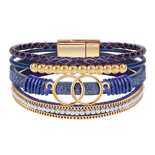 Btysun Best Friend Birthday Gifts for Women, Blue Leather Bracelets for Women Inspirational Boho Gift for Her Wrap Bracelet for Sister Daughter Christmas Stocking Stuffers Jewelry