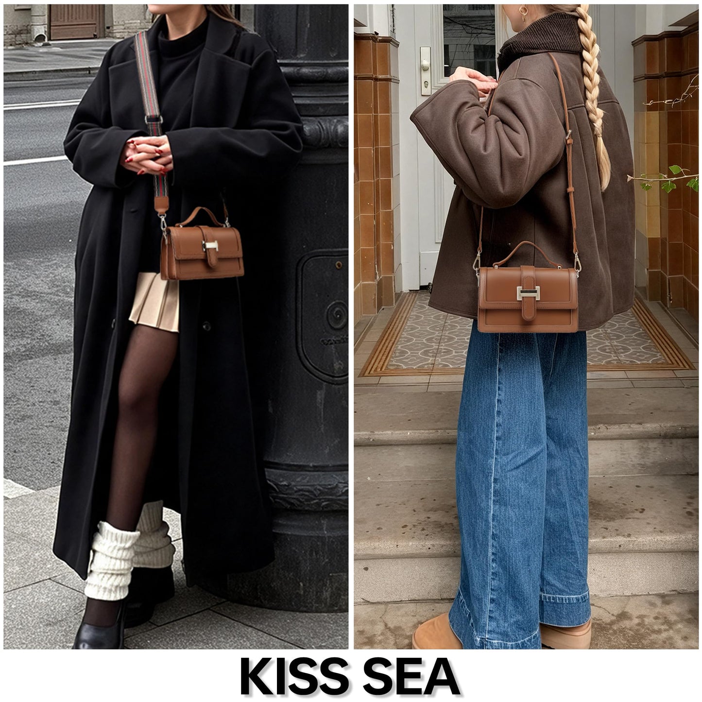 Kiss Sea Crossbody Bags for Women Leather Top Handle Purses Designer Shoulder Handbags with Adjustable Strap Brown