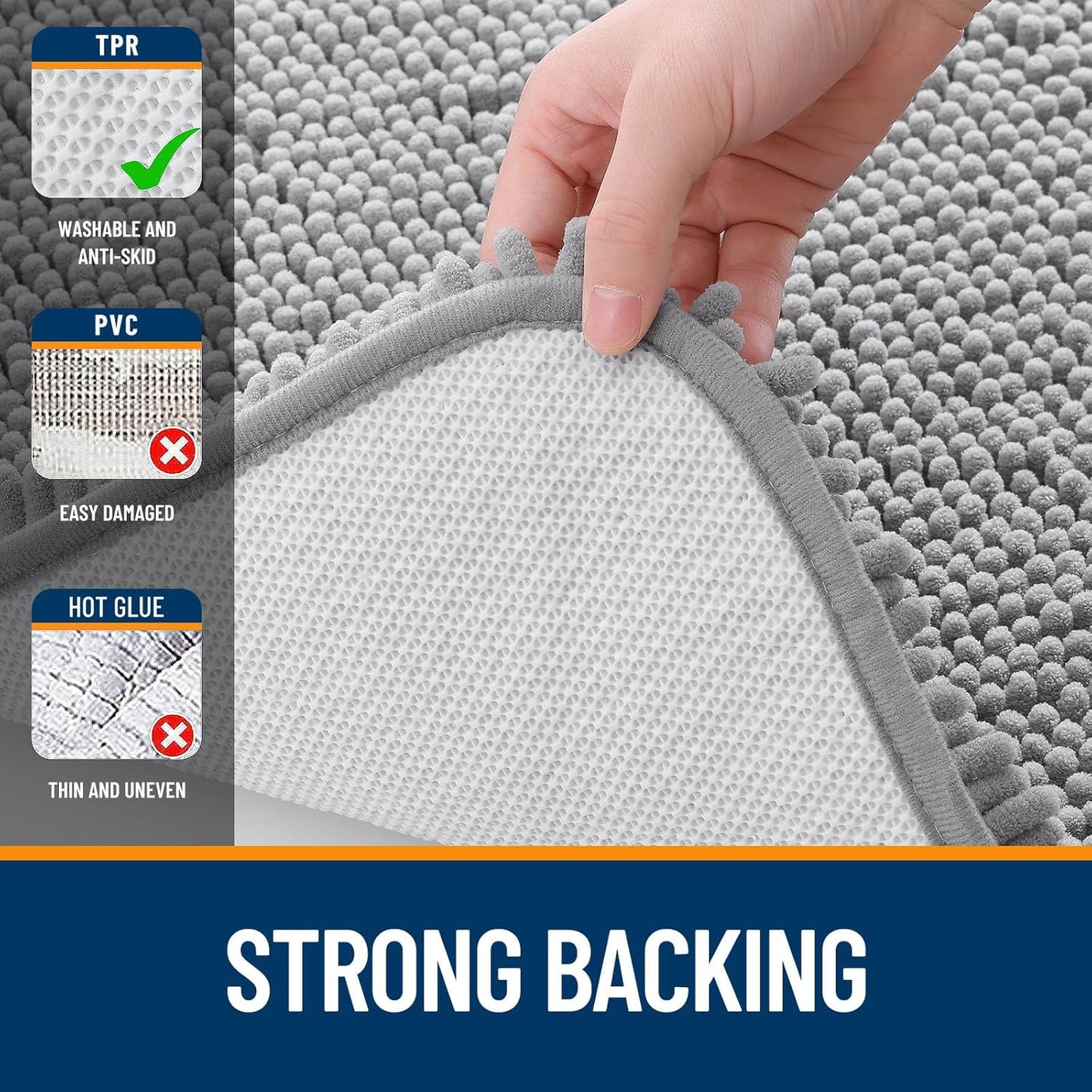 OLANLY Bathroom Rugs - Extra Soft Chenille Bath Mats with Rubber Backing | Quick Dry, Machine Washable, 35x24, Grey