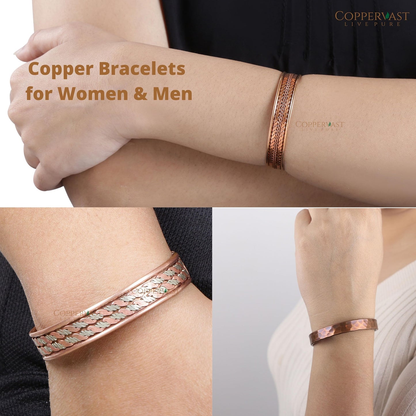 Copper Bracelets for Men and Women | Set of 3 with Gift Box | Gifts for Men and Women | gifts for mom | Handmade 100% Copper