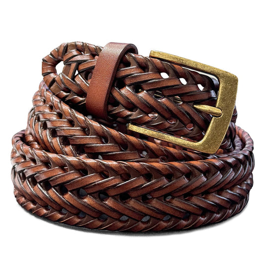 Belts.com Braided Belt Genuine Leather Woven Casual Dress Belt 1-3/8"(35mm) Wide (Tan, -36)