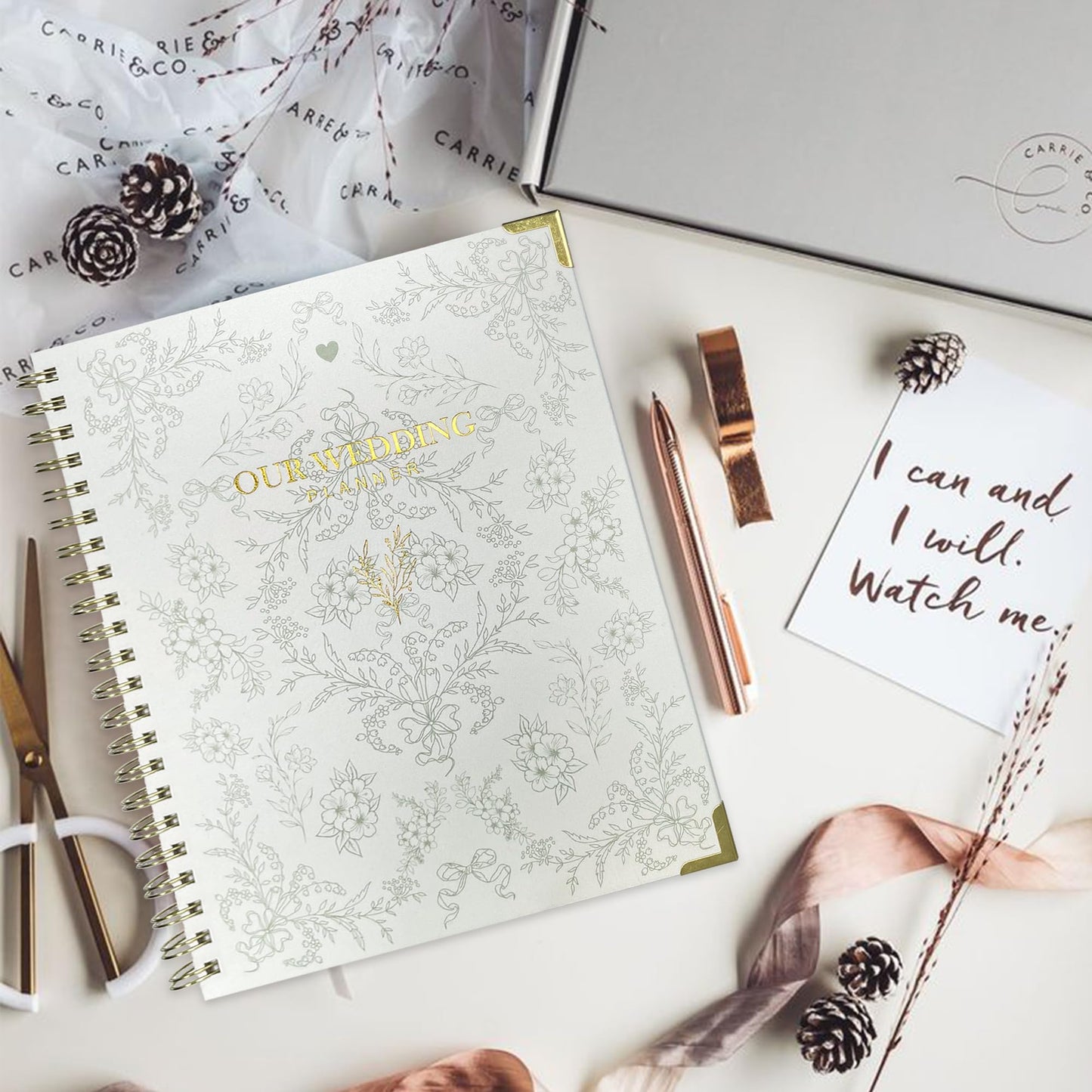 Bride Squad Wedding Planner Book and Organizer | Bridal Wedding Planner Book with Countdown Calendar & Checklists | A Meaningful Engagement Gifts for Couples, Green & White Floral
