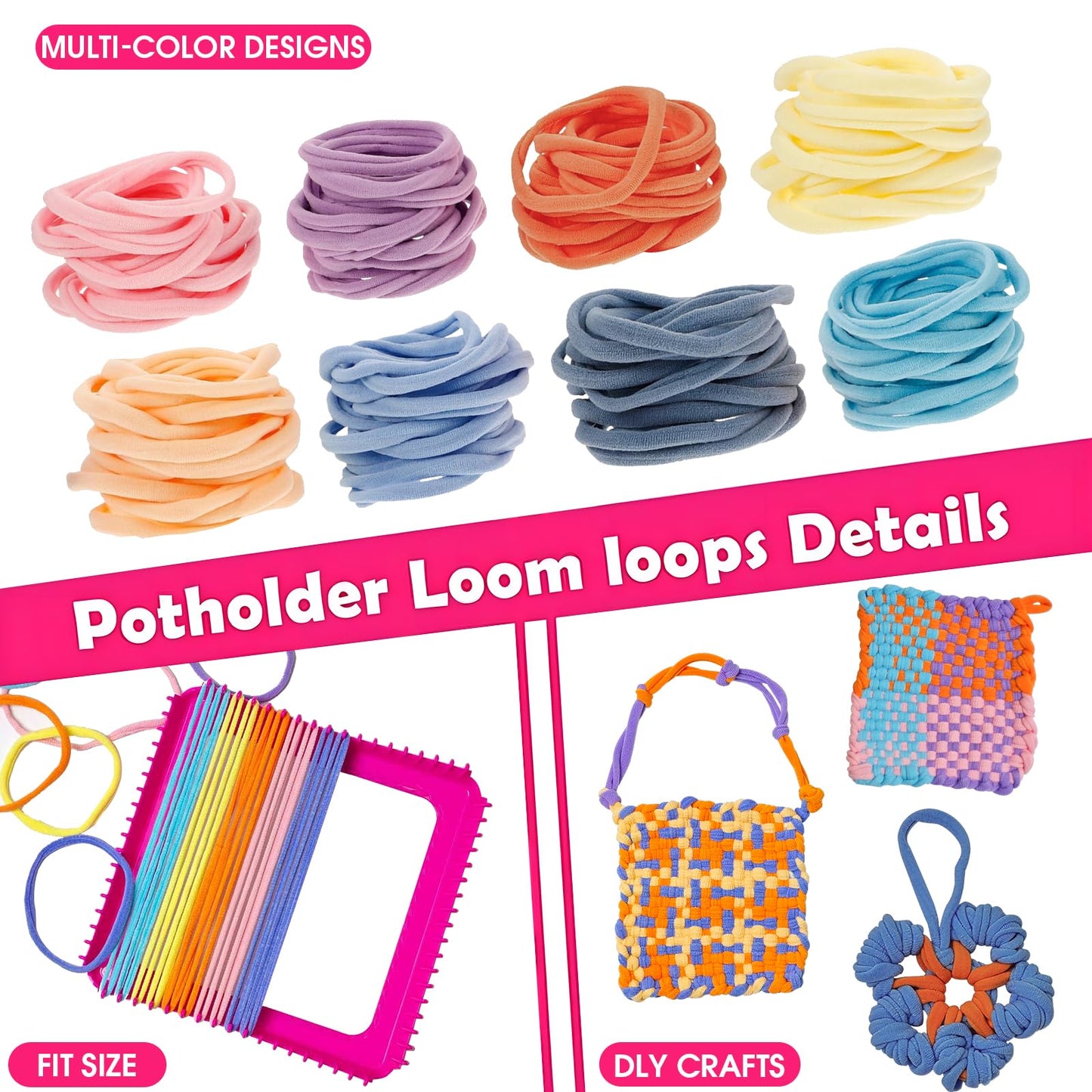 ZJEFUNS Weaving Loom Kit Toys for Kids and Adults DIY Arts and Crafts for Girls Ages 5 6 7 8 9 10 12, Pot Holder Loom Knitting Kits Includes 8 Color Craft Loops for Beginners
