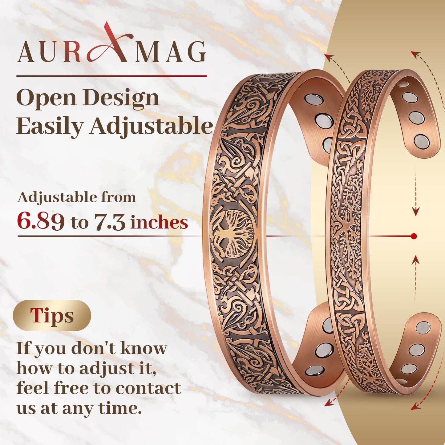Auramag Bracelets for Men, 99.99% Pure Copper Magnetic Bracelets for Women, Adjustable Jewelry with Gift Box, Valentine's Day Jewelry Gift