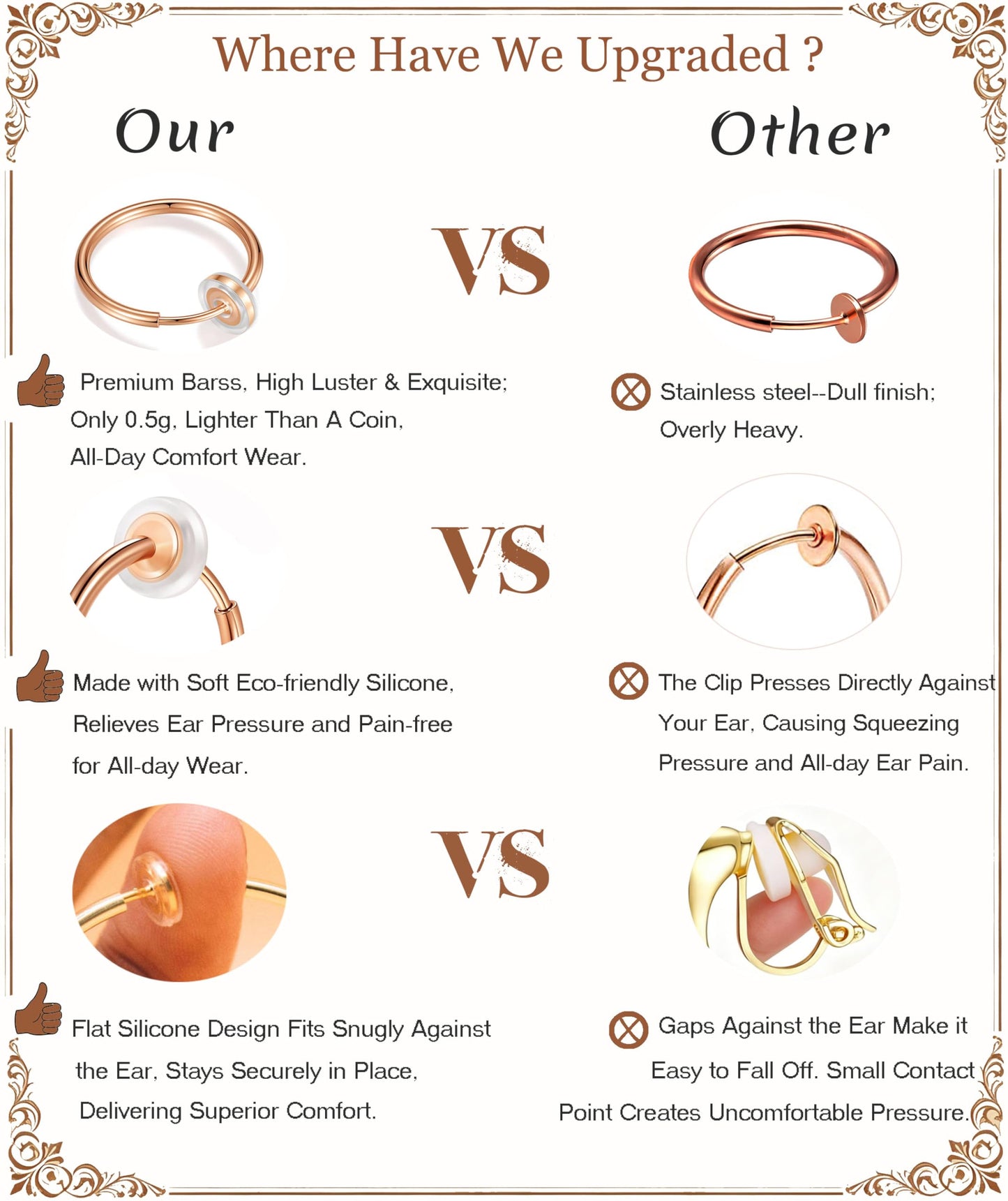 PLOMFOV Clip On Hoop Earrings for Women Small Rose Gold Plated Clip On Earrings Women Fake Hoop Earrings Non Pierced Earrings 14mm-18mm