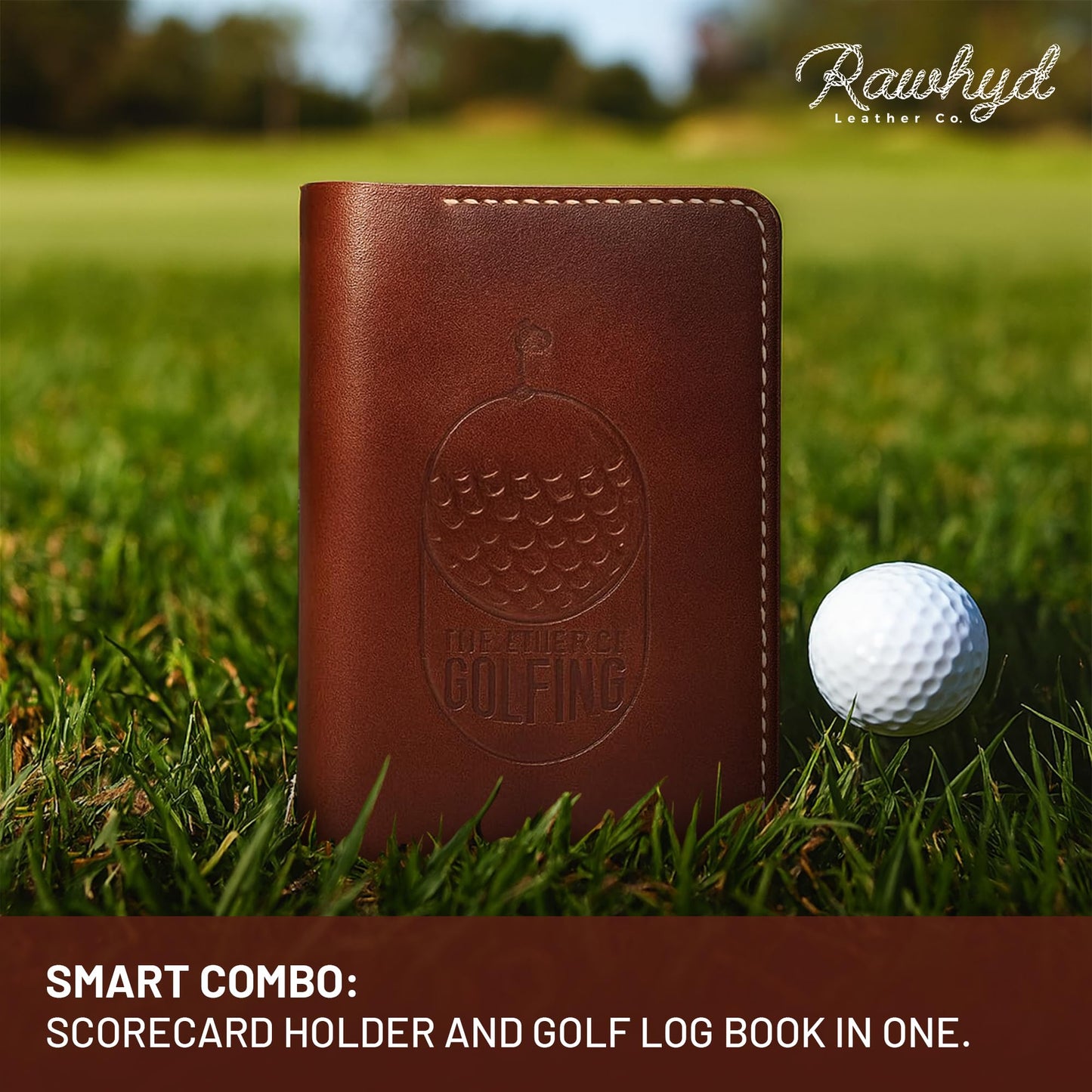 RAW HYD Leather Golf Scorecard Holder Book w/Slot & Pen Loop – Full-Grain Leather Golf Yardage Book & Stat Tracking Book – Refillable Scorecard & Lineup Card Holder for Serious Golfers
