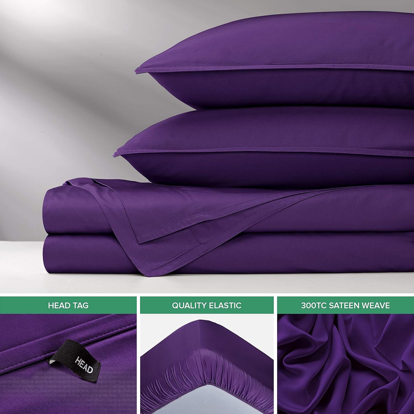 Pure Bamboo Twin Sheet Set - 100% Organic Viscose, Luxuriously Soft & Cooling, Double Stitching | Purple