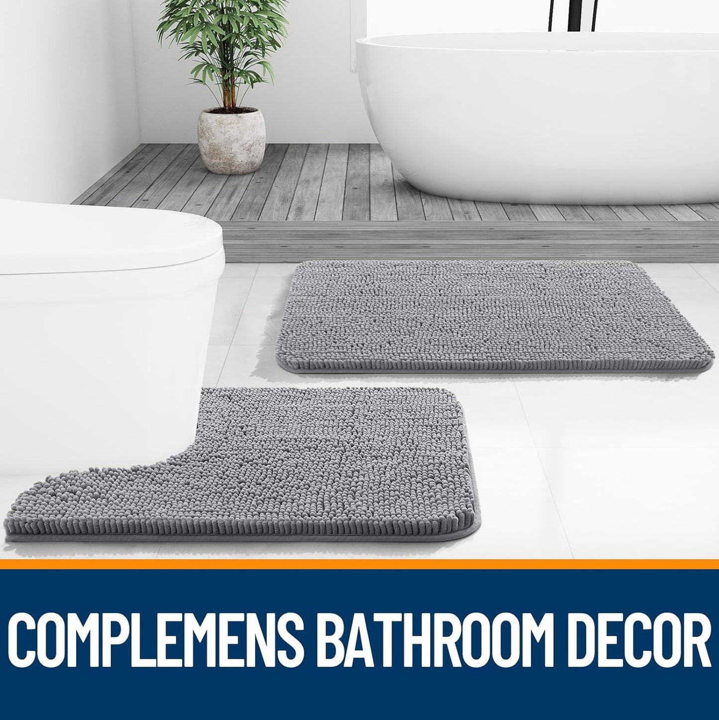 OLANLY Bathroom Rugs - Extra Soft Chenille Bath Mats | Quick Dry, Machine Washable, 30x18, Grey