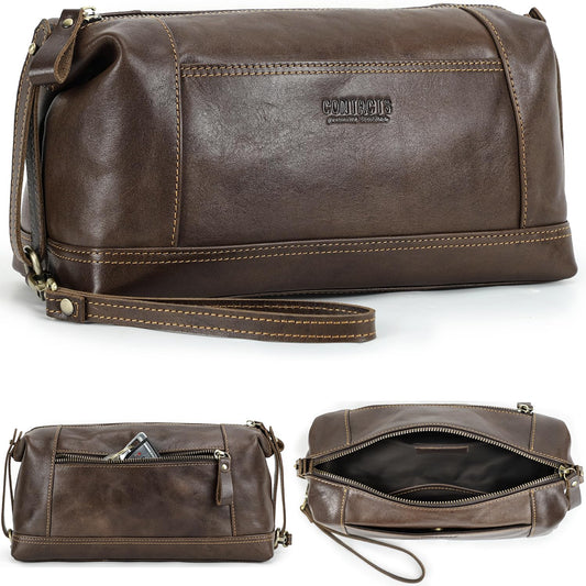 CataPurus Travel Organizer Bag, Top Grain Leather, Handmade Vintage Design, Large Size & Multi Pockets, Portable Travel Storage Bag for Phone, USB Cable, Charger, Notebook, Cash, Cosmetics, Toiletries