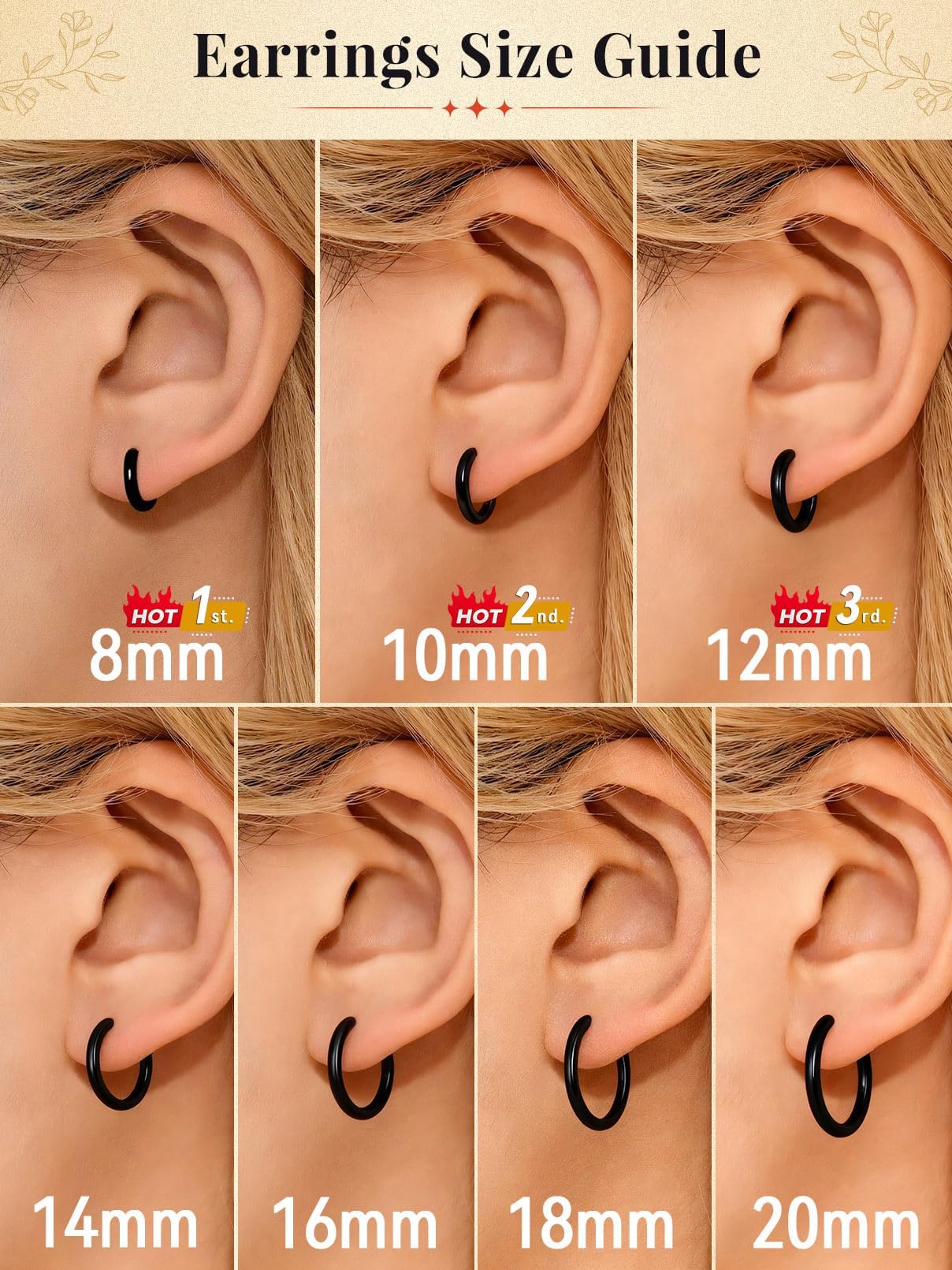 FaithHeart Hoop Earrings for Women, Black Hypoallergenic Huggie Hoop Earrings, Small Cartilage Earrings for Women 18mm, Send Gift Box