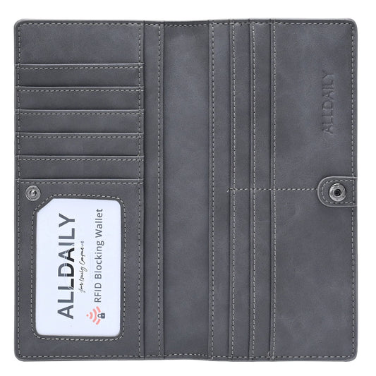 Alldaily Ultra Slim Thin Women Wallet RFID Blocking Credit Card Holder Bifold Long Ladies Billfold (Grey)