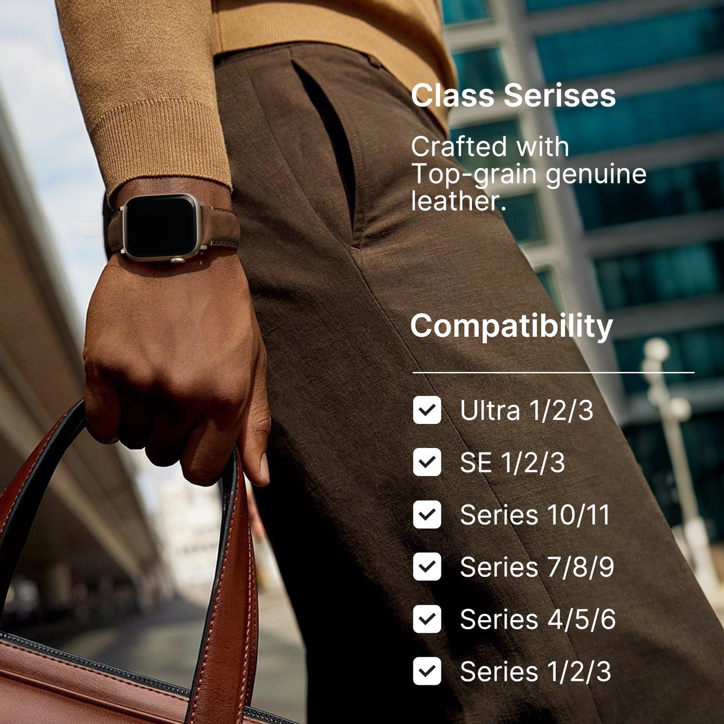 Fullmosa Leather Band Compatible with Apple Watch Bands 49mm 46mm 45mm 44mm 42mm,Top Grain Leather iWatch Straps for Apple Watch Ultra SE Series 11 10 9 8 7 6 5 4 3 2 1,Coffee+Silver/Black+Silver