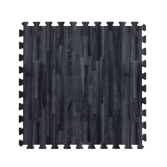 IncStores Premium Soft Wood Print Foam Flooring Tiles | Interlocking Foam Tiles for Home, Gym, Training and Yoga | 5/8" - Black, 144 Square Feet