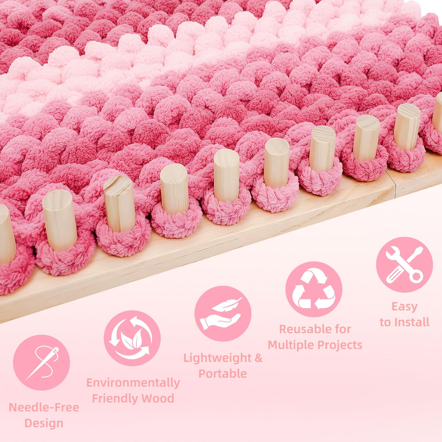 Bafeil 48" Chunky Blankets Loom Wooden Knitting Loom Adjustable Chunky Knit Blanket Loom Extra Large Hand Knitting Yarn Chunky Blanket Kit for Beginner DIY Craft Lover Gift Home Decor