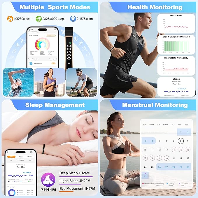 Sleep & Fitness Tracker with 2 Bands, Lightweight Smart Bracelet Wristband for Women Men, 24/7 Heart Rate, Blood Oxygen & Stress Monitor, Waterproof Health Trackers, No Subscription Fee (Rose Gold)