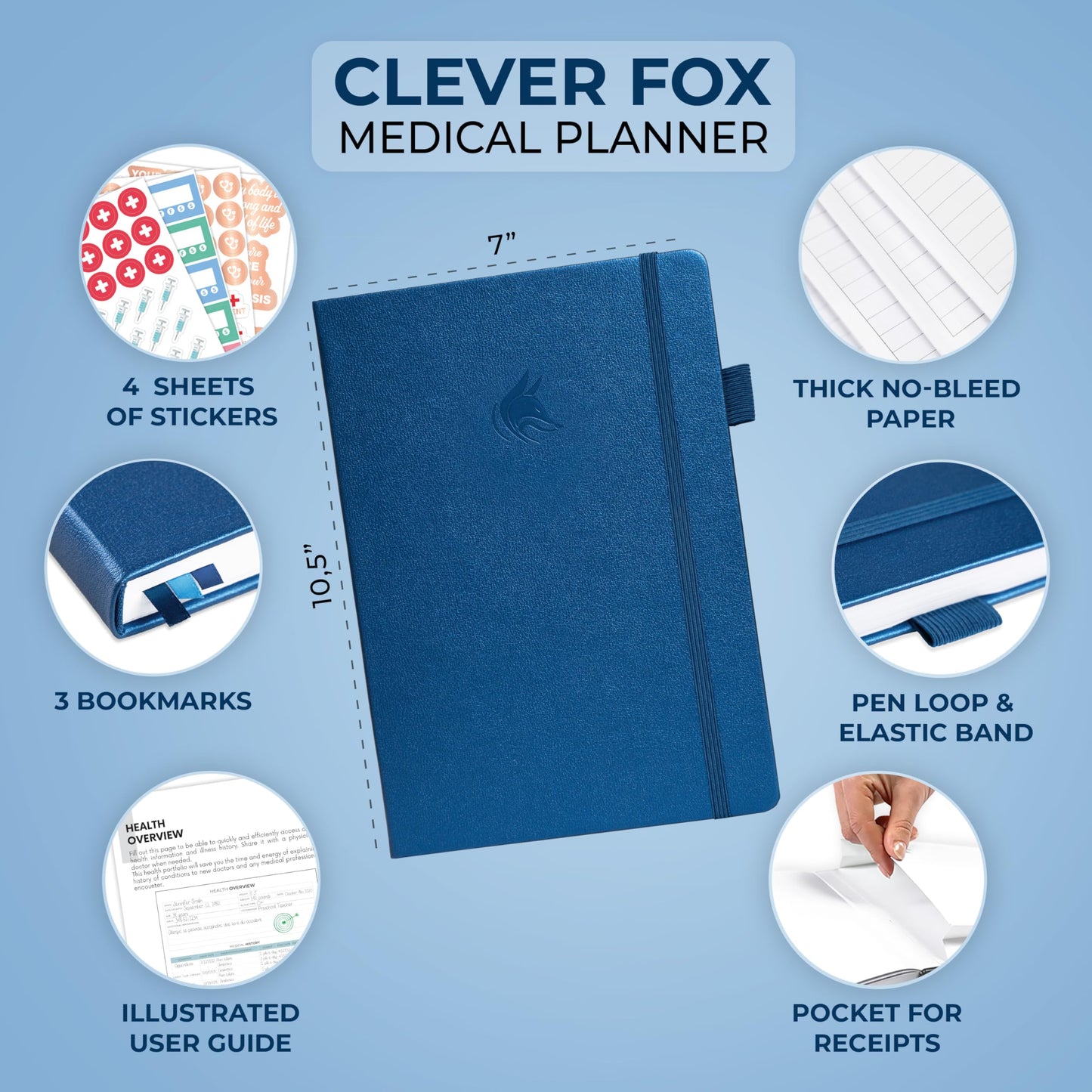 Clever Fox Large Medical Planner 12-Month – Medical Notebook, Health Diary, Wellness Journal to Track Health – 12 Months, 7x10.5″ (Mystic Blue)