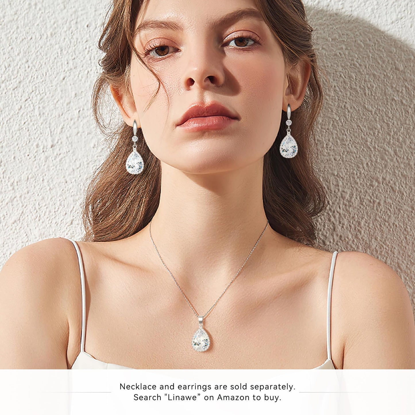 Linawe Silver Earrings for Women Trendy, Imitation Diamond Dangle Wedding Earrings, Rhinestone Cubic Zirconia Crystal Drop Chandelier Earrings, Teardrop Birthstone Dangly Earrings