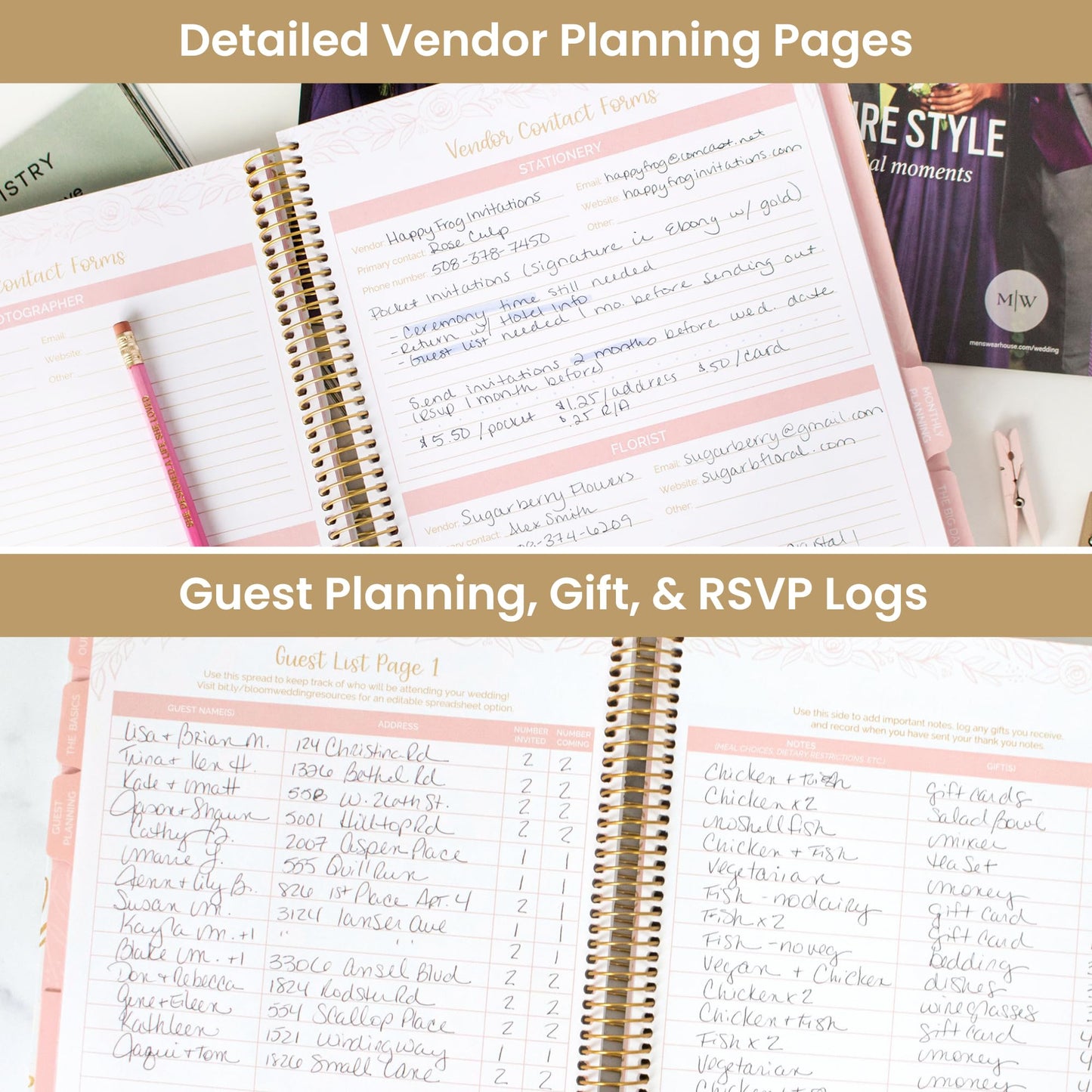 bloom daily planners Hard Cover Wedding Day Planner & Organizer (Undated) - 9" x 11" - Gold Floral