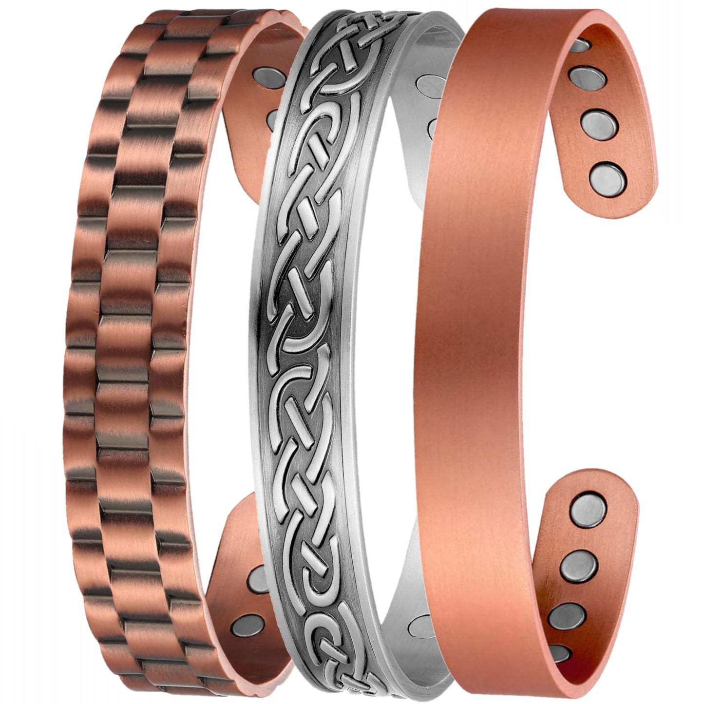 Earth Therapy, The Original Pure Copper Magnetic Bracelets - Adjustable Unisex Sports Bands with Ultra Strength Magnets - Elegant Jewelry Gift Set of 3 in Velvet Pouch