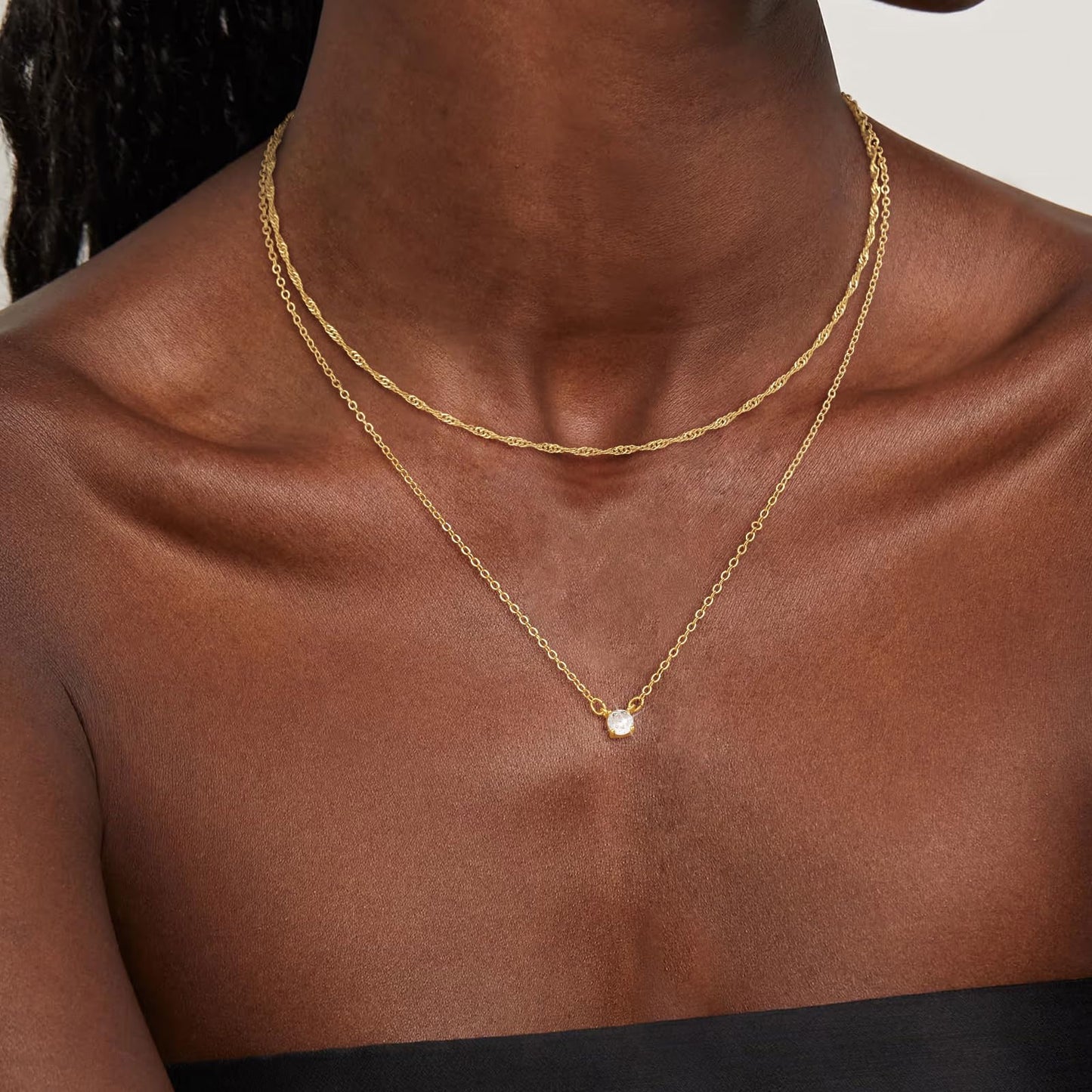 CHESKY Layered Gold Necklaces for Women Trendy, Dainty 14K Gold Plated CZ Pendant Necklace Stackble Wave Chain Necklace Gold Jewelry Set for Women Gifts