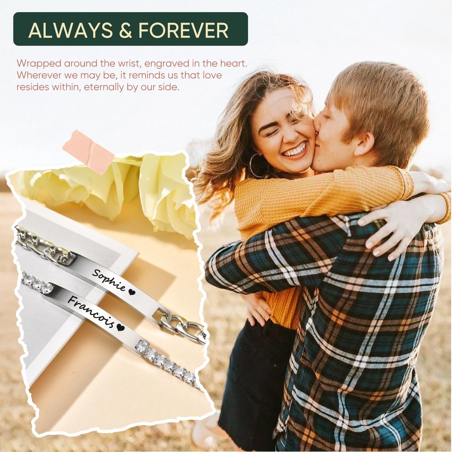 Personalized Matching Bracelet for Couple - Custom Engraving Couple Bracelet,Stainless Steel Long Distance Relationship Jewelry,Promise Bracelet for Him/Her,Valentine's Day Anniversary Birthday Gift