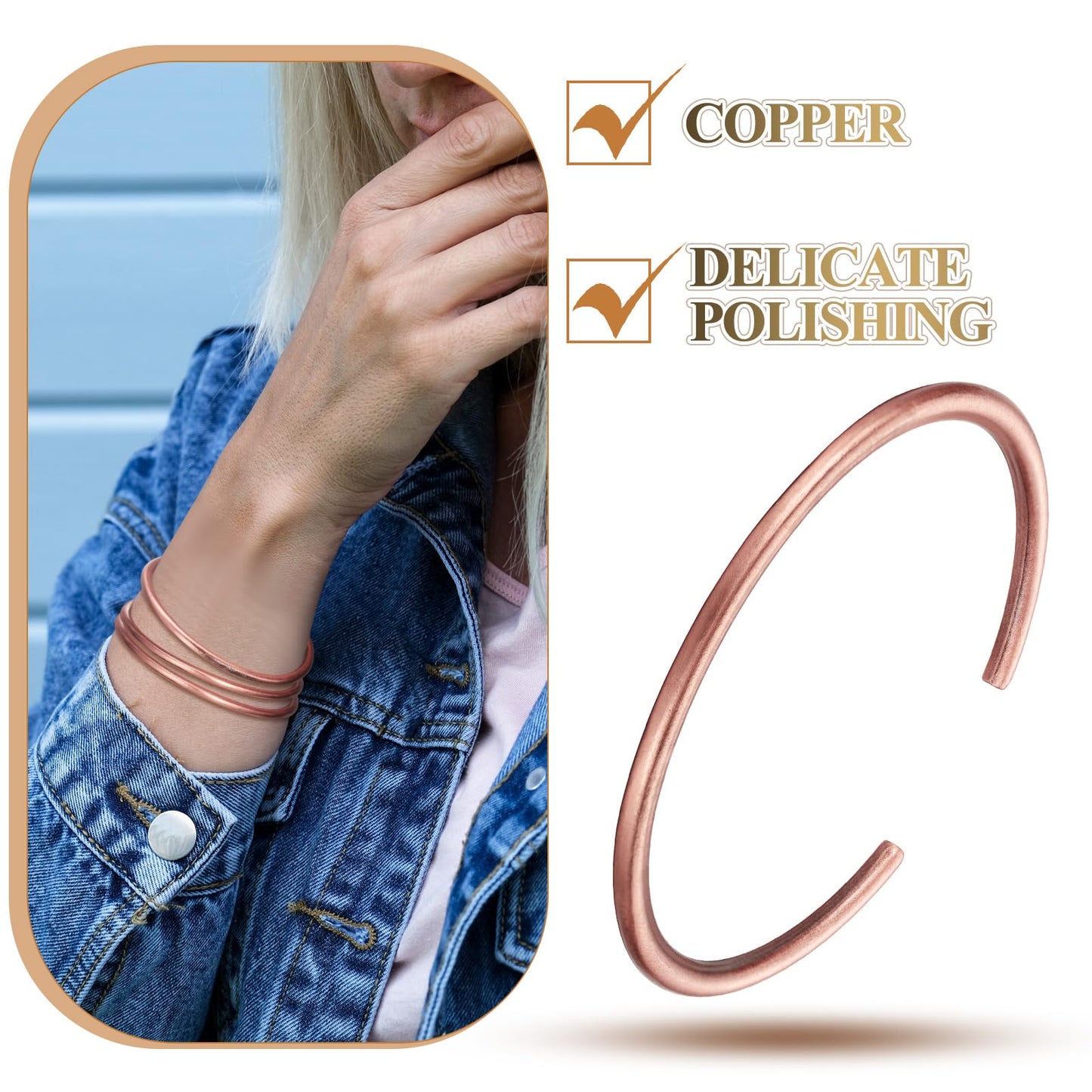 Otuuz 6 Pcs Copper Bracelets for Men Women Copper Cuff Bracelets Adjustable Size Health Jewelry Gift Handmade Uncoated Health Jewelry Gifts(Cylinder Style)