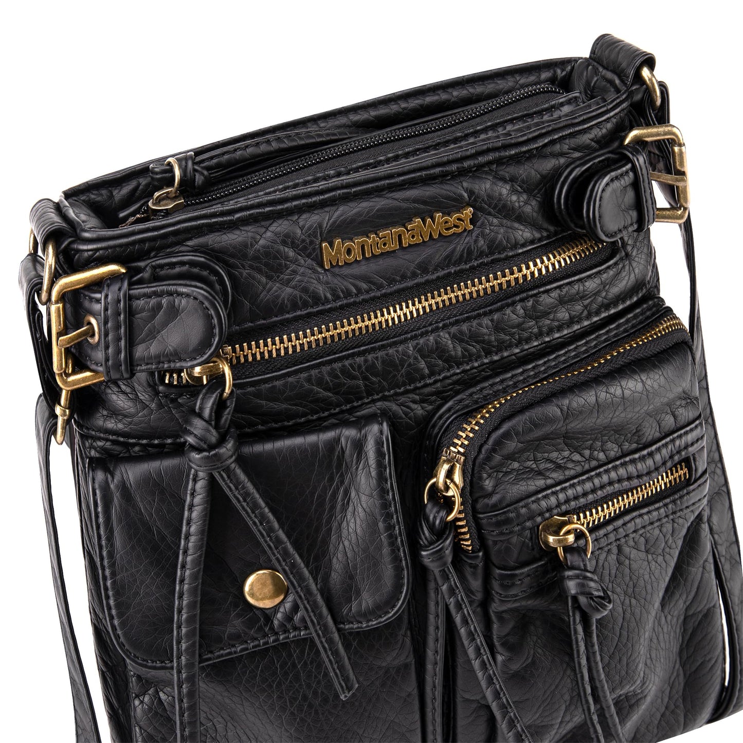 Montana West Crossbody Bag for Women Soft Leather Multi Pocket Shoulder Bags Vintage Women's Purses and Handbags Black Gift MWC-046BK