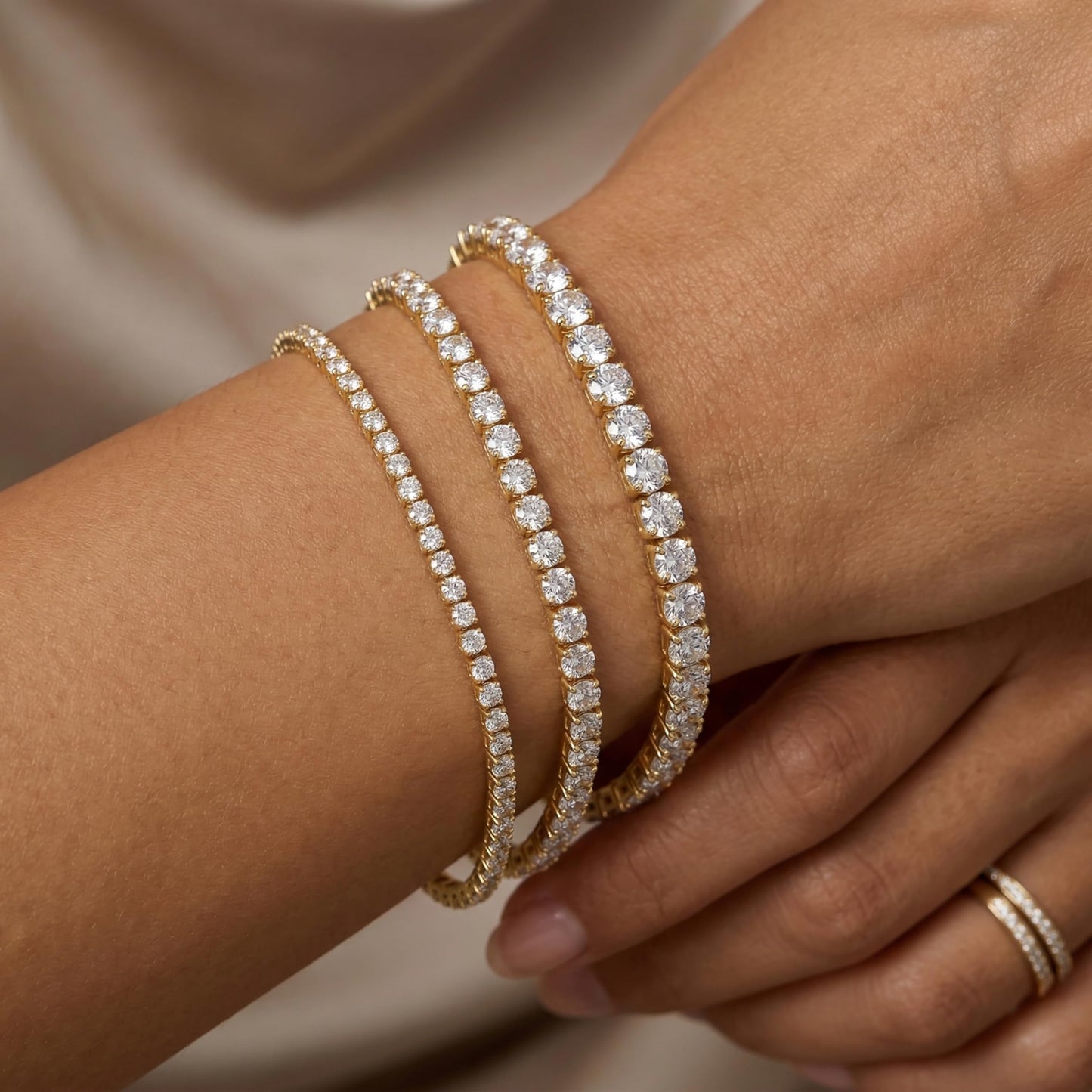 14K Gold Plated Tennis Bracelet Stack, Trendy Gold Diamond Dainty Simple Bracelets Jewelry Set, Women Fashion Accessories for Watch Band