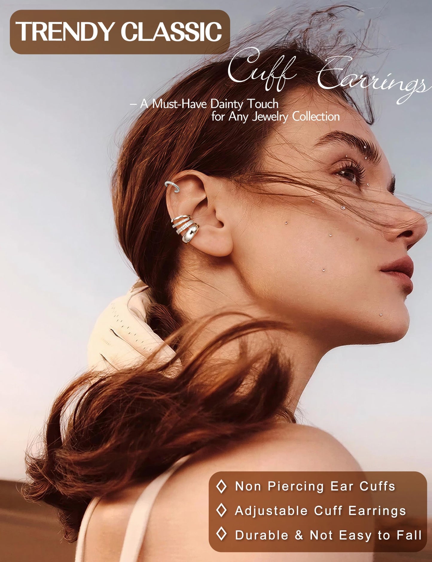 4 Pairs Ear Cuffs Non Piercing - Silver Plated Ear Cuffs Earrings for Women Trendy Ear Cuff for Non Pierced Ears Clip On Carrtilage Earring Lightweight Adjustable Fake Earrings Set Chunky