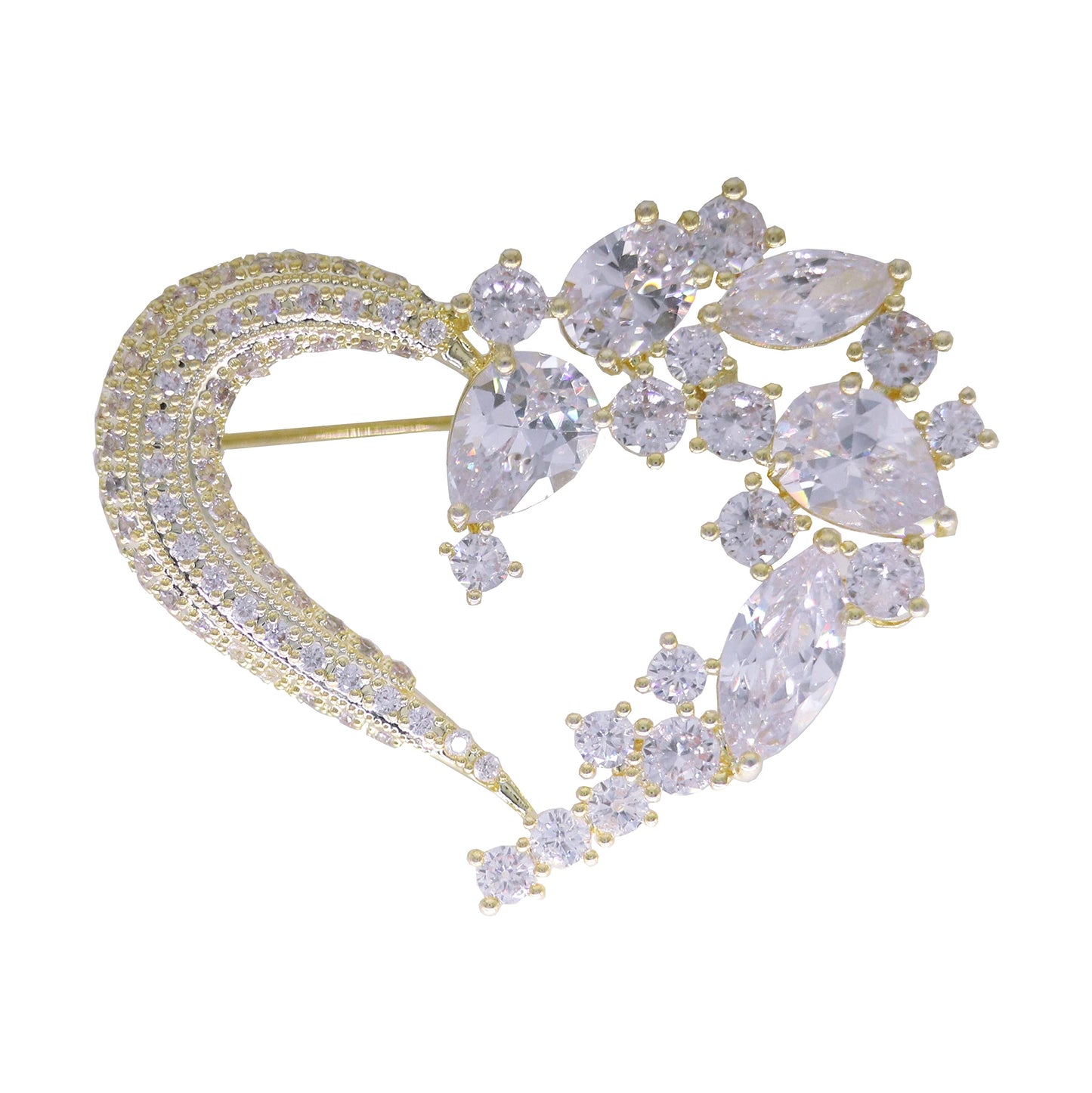 Heart Brooch Pins for Women Fashion Valentine Love Gold Jewelry