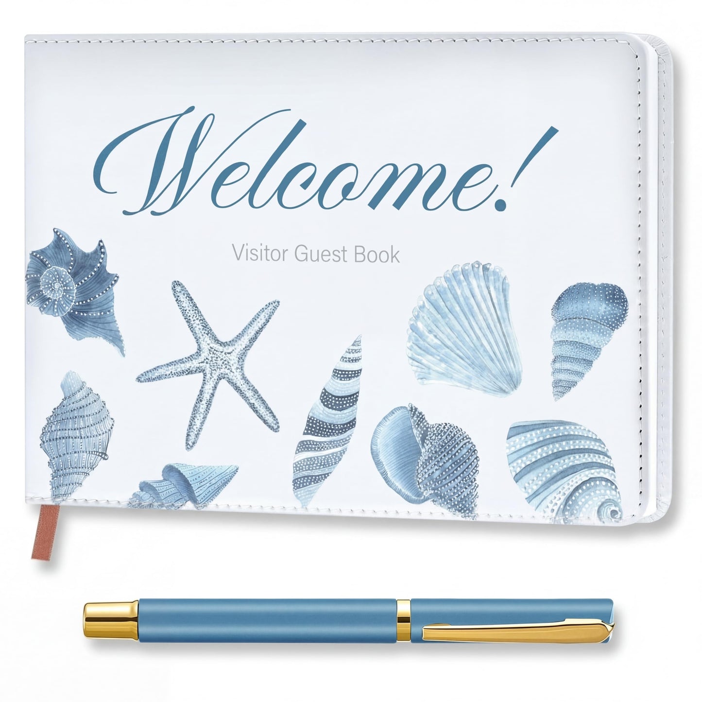 Affrolling Cabin Visitor Guest Book with Pen for Vacation Home and Short Term Rentals, Rustic Leather Cover A5 Size 144 Pages, Welcome Log for Host Visitor Sign in Journal Guesthouse House (Beach)